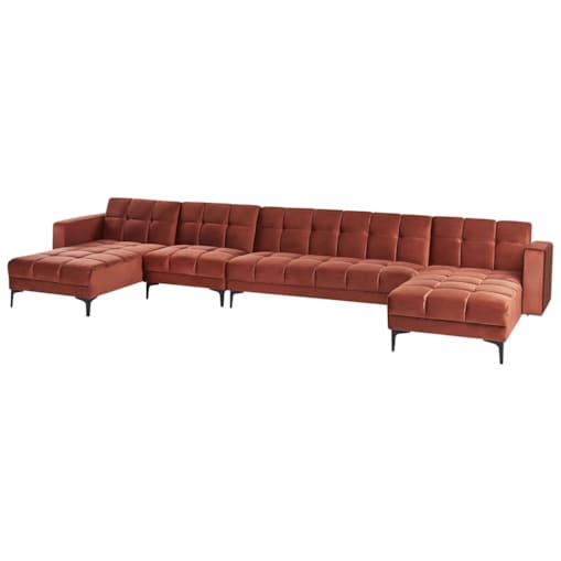 Sofa w kształcie U ALNES Jasnoczerwony Welur dla 6 osób Symetryczny