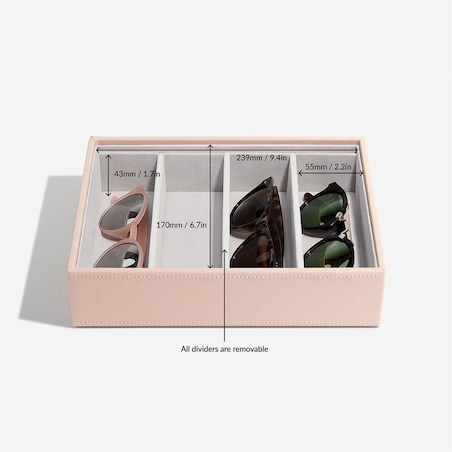 Pudełko na okulary Stackers Classic 4 komorowe różowe z akrylową pokrywką