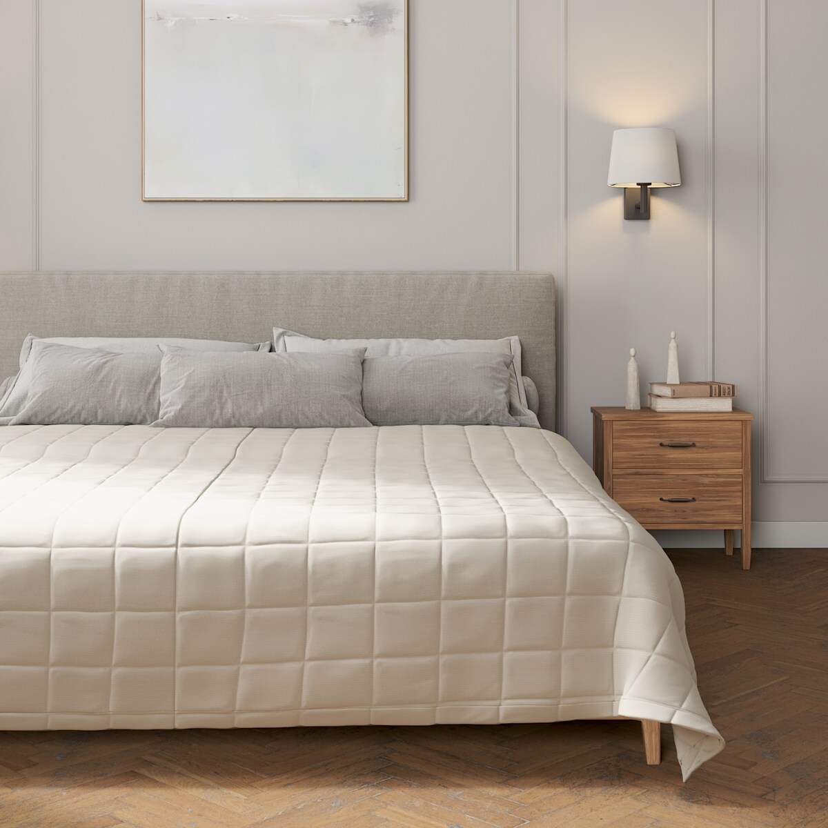 Narzuta pikowana w kratę 260x210 silver(jasnoszary)