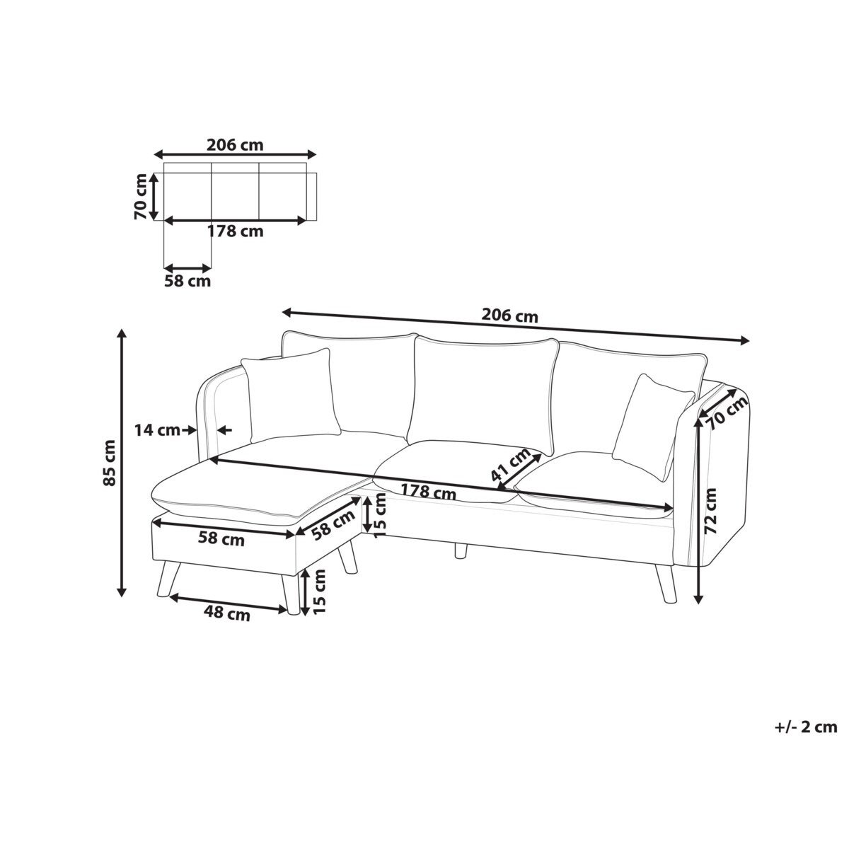 Sofa DALVIK Biały z otomaną dla 3 osób