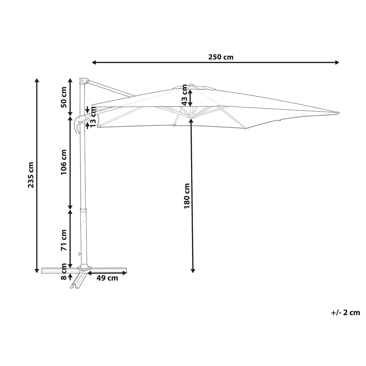 Parasol ogrodowy na wysięgniku 250 cm MONZA Burgundowy