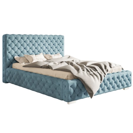 Łóżko sypialniane 200x200 BEN 15 stelaż metalowy z pojemnikiem- niebieskie