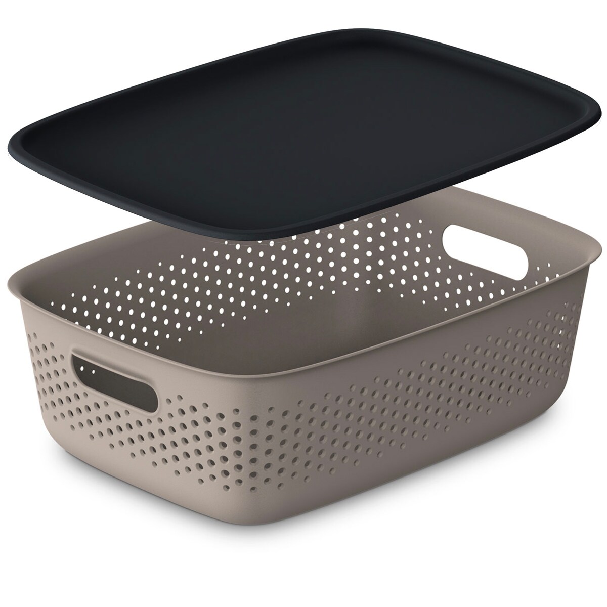 3X Pojemnik Plastikowy Ażurowy Pudełko Z Pokrywą Pojemniki Box 10L Brązowy