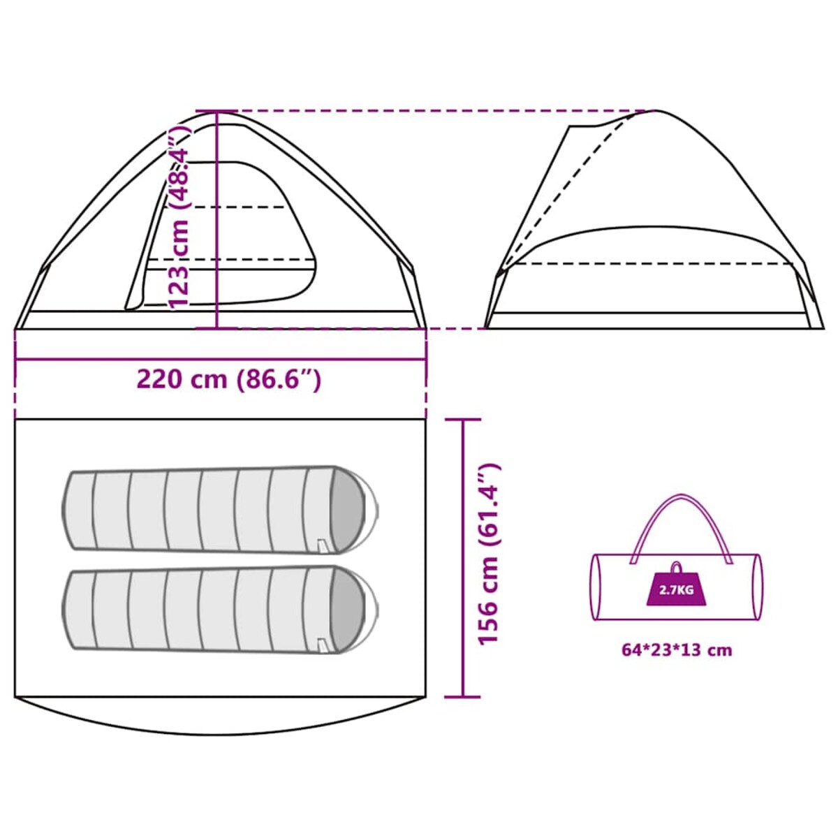 vidaXL Namiot turystyczny, 2-os., kopułowy, brązowy, wodoszczelny