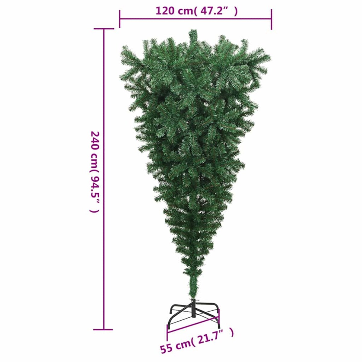 vidaXL Odwrócona, sztuczna choinka ze stojakiem, zielona, 240 cm