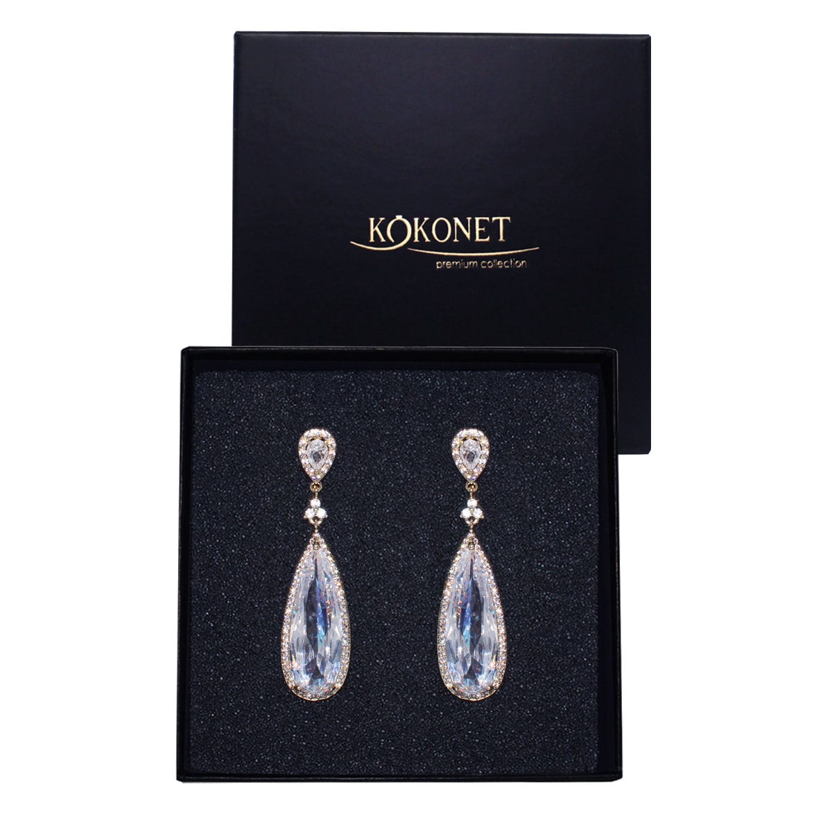 ZŁOTE kolczyki duże łezki BŁYSZCZĄCE DŁUGIE klasyka krople ślub wystawne