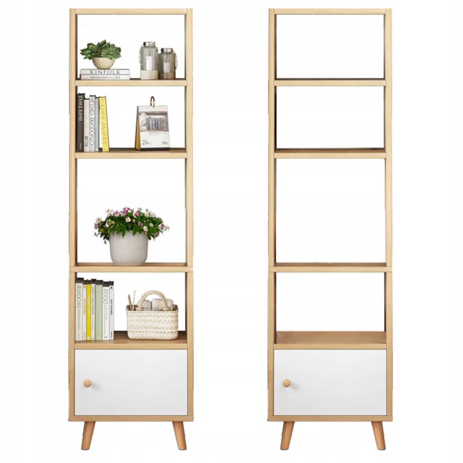 Regał Stojący Biały Na Książki Półki Wysoki Skandynawski Słupek Szafa Loft