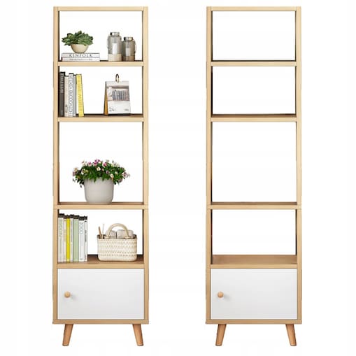 Regał Stojący Biały Na Książki Półki Wysoki Skandynawski Słupek Szafa Loft