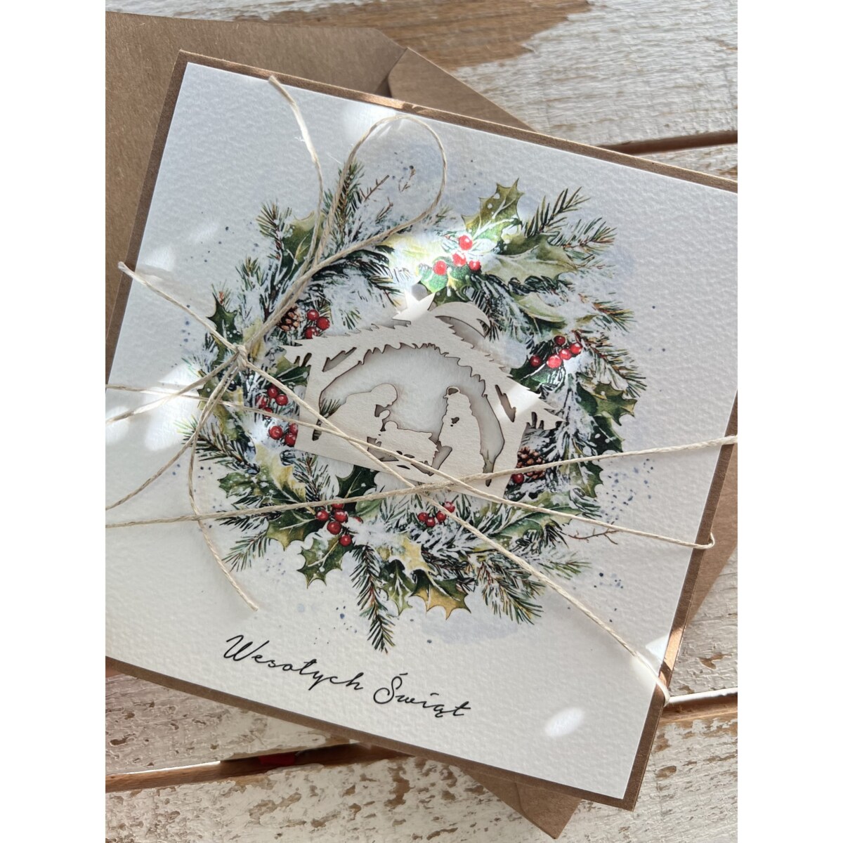 Kartka świąteczna ręcznie robiona na Boże Narodzenie - szopka