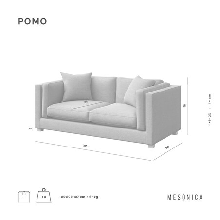 Pomo sofa 2 osobowa Szara