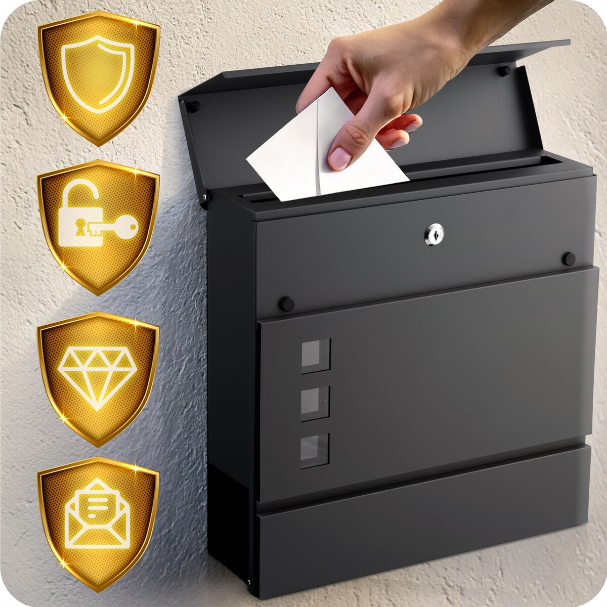 Skrzynka na listy z gazetnikiem Humberg pocztowa na bramę ogrodzenie stalowa antracyt