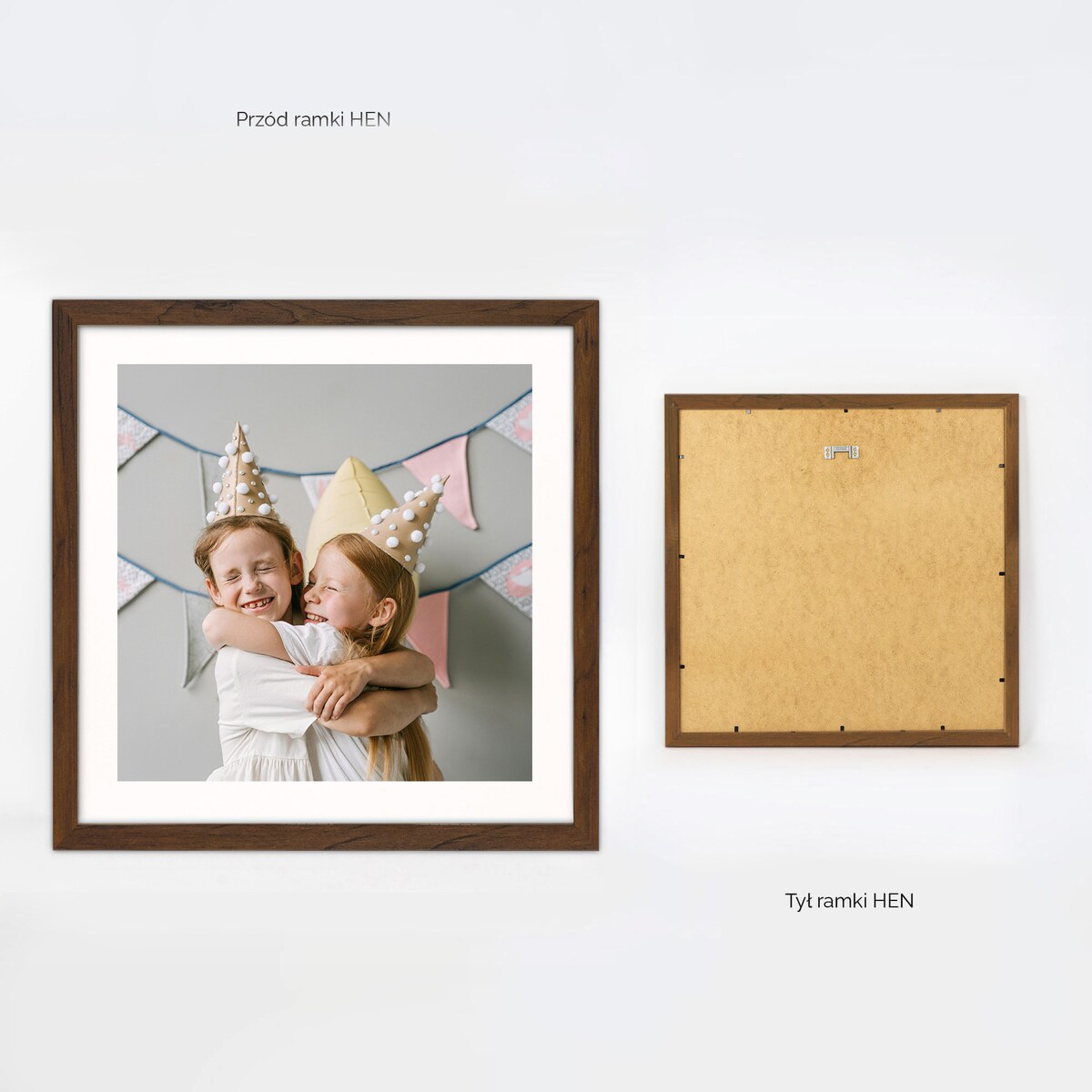 Ramka na zdjęcia 40x40 cm brązowa rama MDF z plexi do powieszenia klasyczna kwadratowa ramka FRAMAI