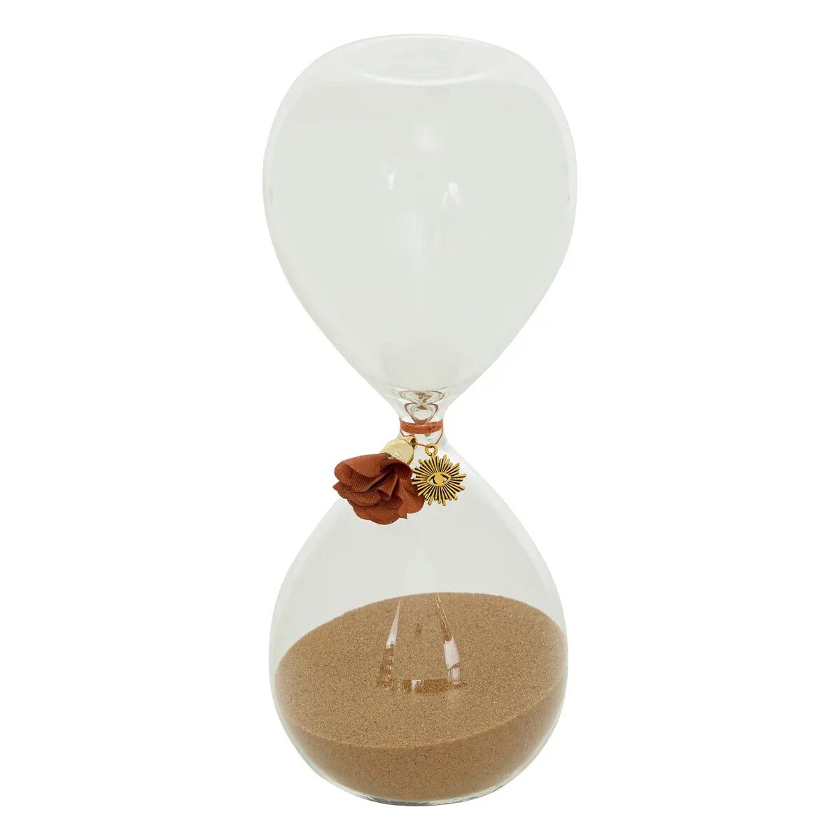 Ozdobna klepsydra z brokatowym piaskiem 20 cm, Belli, brązowa