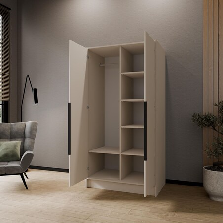 Szafa 100 gładka LUSO z lustrem i czarnymi uchwytami, kaszmirowa