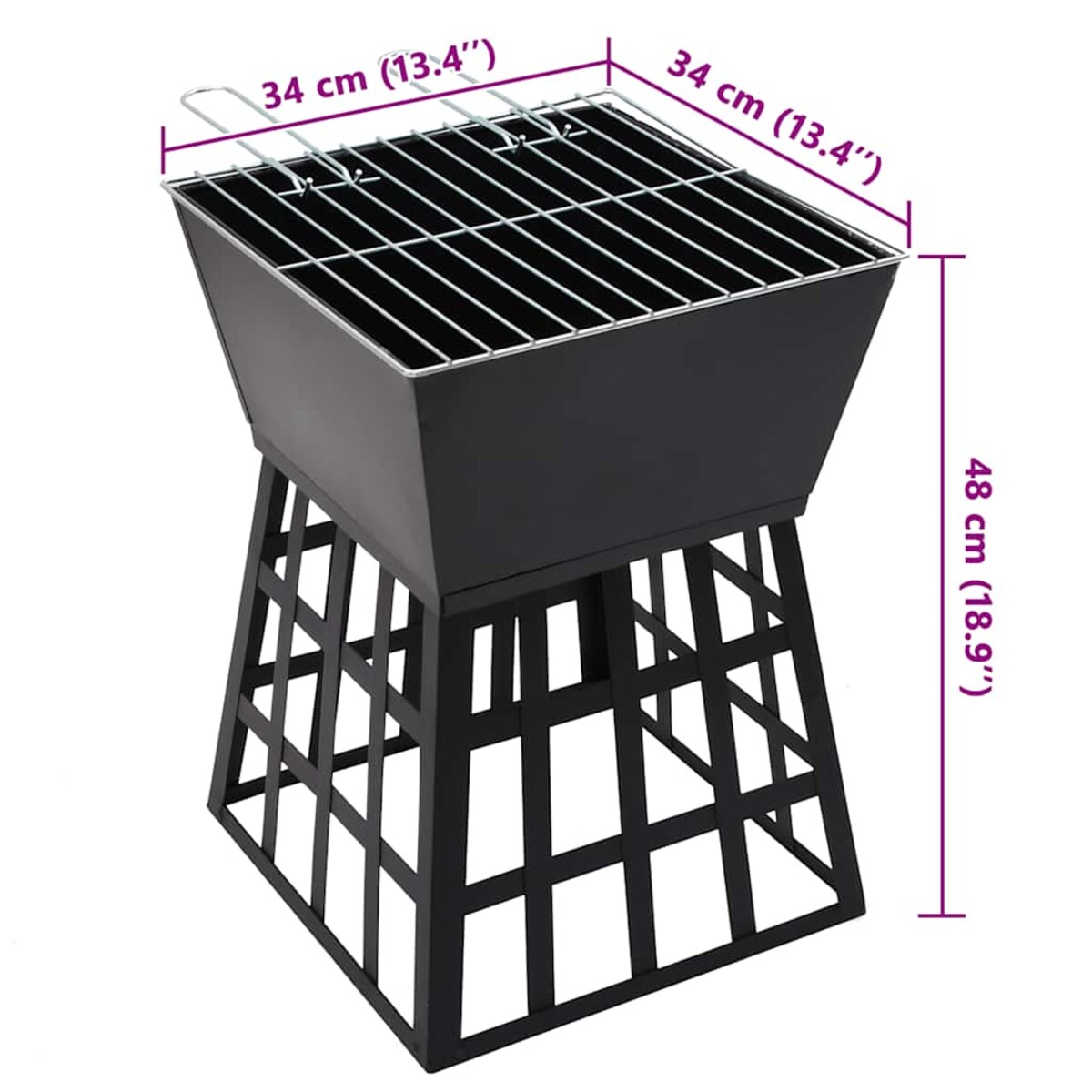 vidaXL Palenisko i grill 2-w-1, 34 x 34 x 48 cm, stal