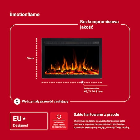 Wkład elektryczny Emotion Flame Infinity - do zabudowy - 81x14x50 cm - kominek LED 750/1500 W
