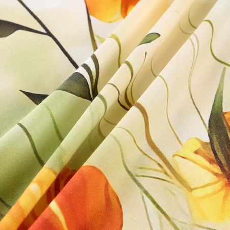 Pościel satyna bawełniana 160x200 Solaia kremowa, kwiatowa zielona łąka, Satynlove Premium