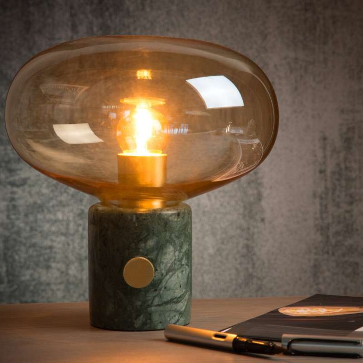 Loftowa LAMPA stołowa CHARLIZE  03520/01/62 Lucide marmurowa LAMPKA stojąca zielona bursztynowa