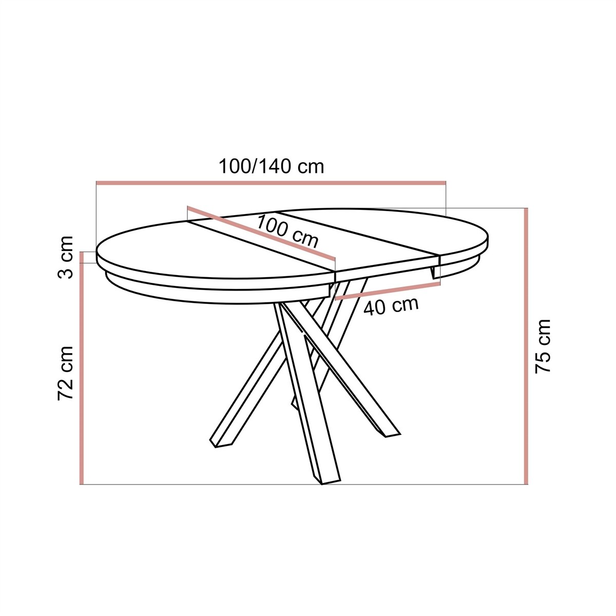 Rozkładany stół LUMI, czarny