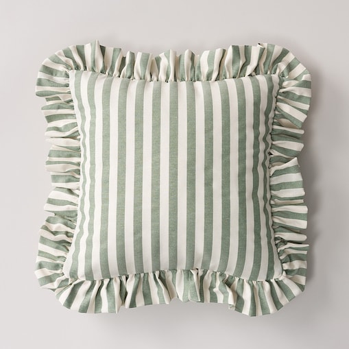 Poszewka Paula z falbaną 45x45 zielono-białe pasy (1,5cm)