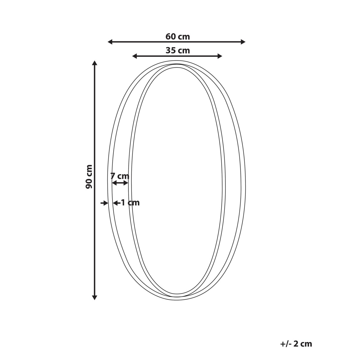 Stalowe owalne lustro ścienne 55 x 90 cm złote BESSON
