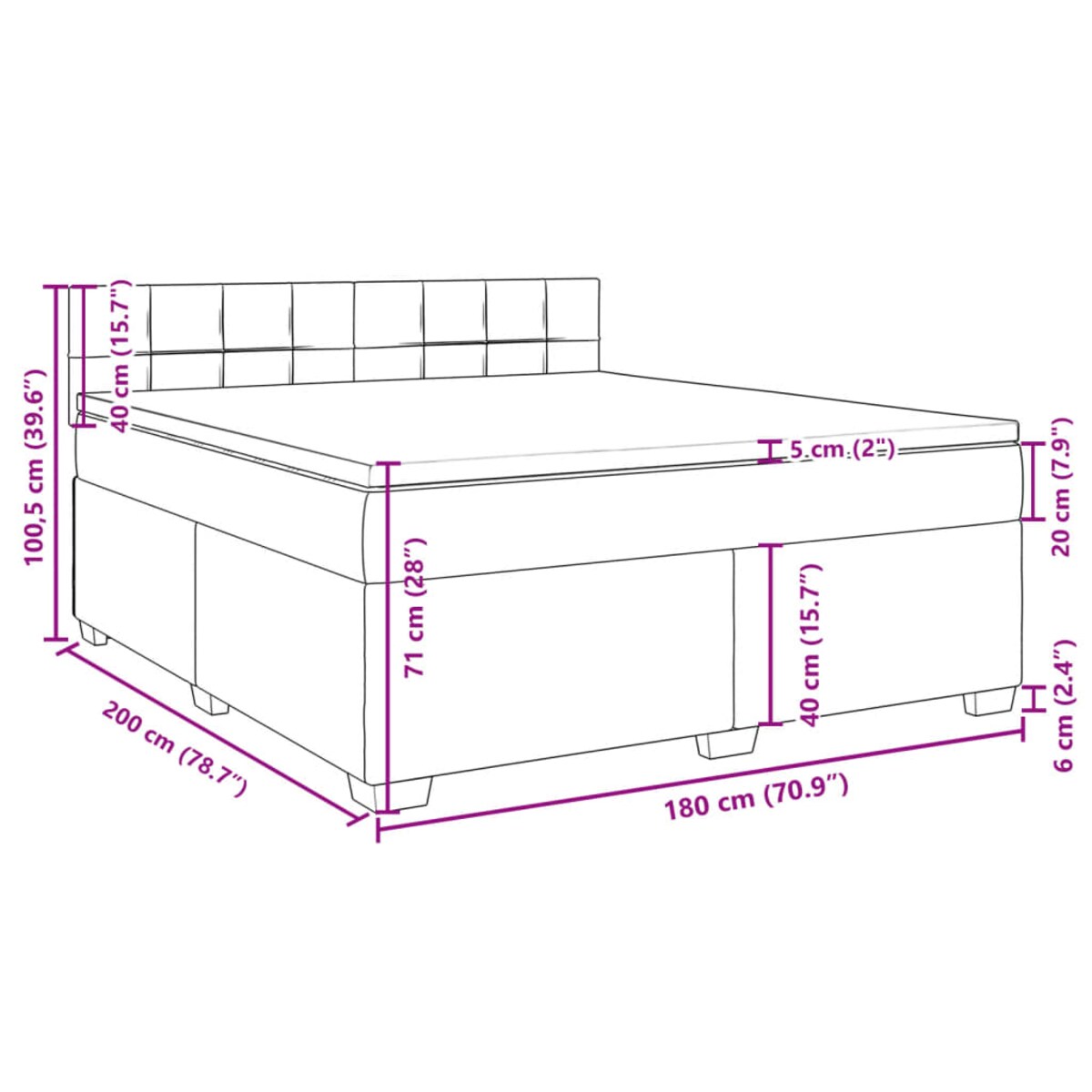 vidaXL Łóżko kontynentalne z materacem, czarne, tkanina 180x200 cm