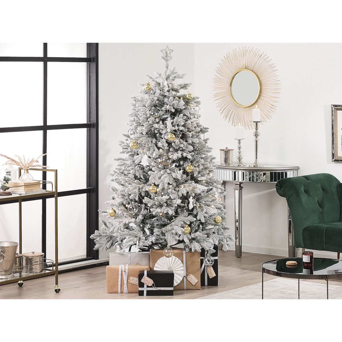 Ośnieżona sztuczna choinka 180 cm biała FORAKER