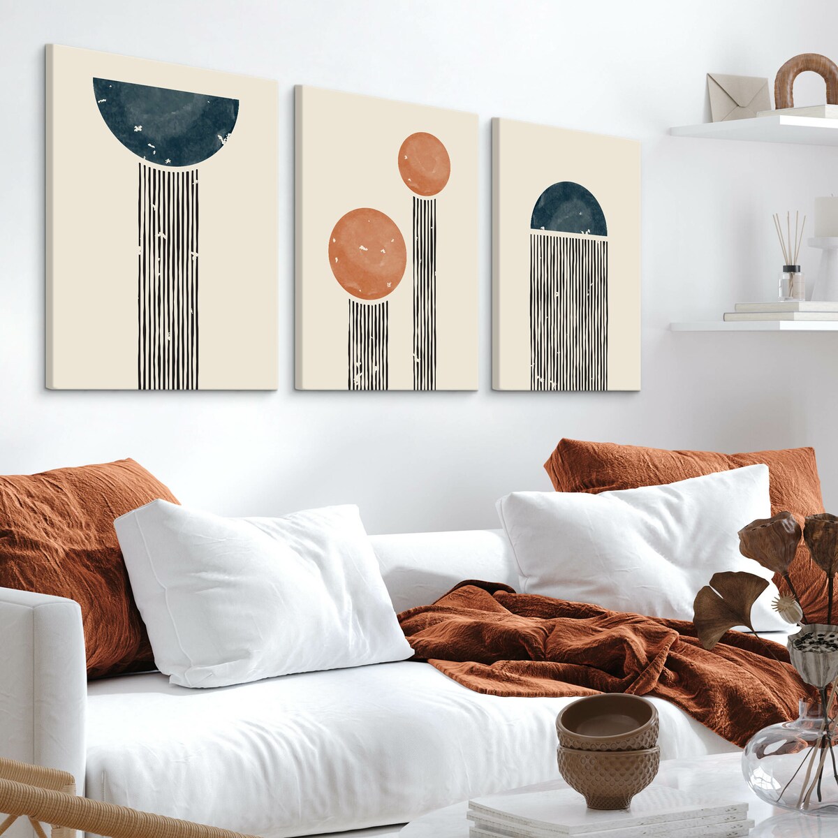 OBRAZY NA PŁÓTNIE SET ABSTRAKCJA FIGURY GEOMETRYCZNE STYL BOHO 90x40cm