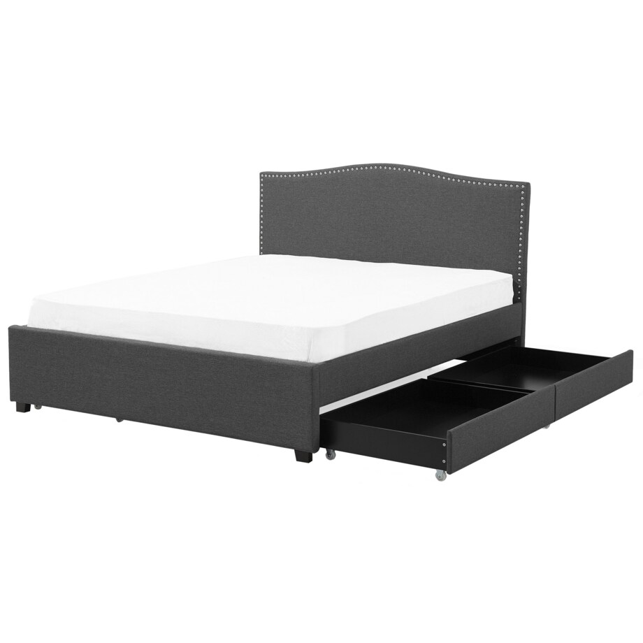 Łóżko z szufladami biały LED tapicerowane 180 x 200 cm szare MONTPELLIER