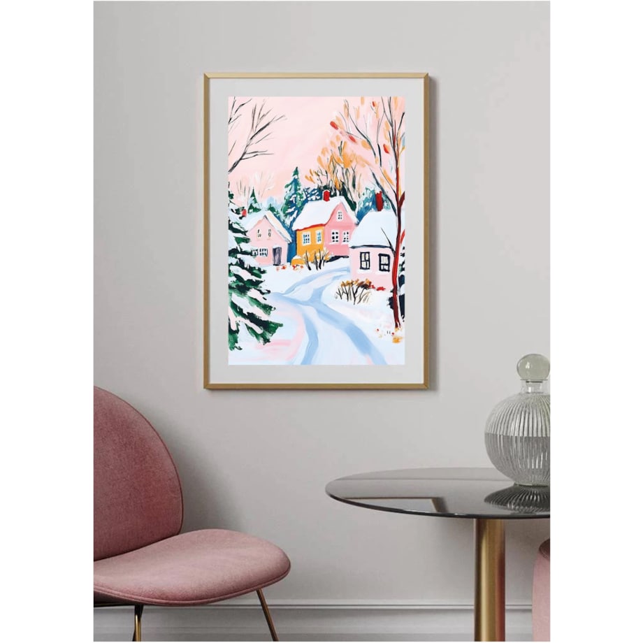 Poster Story, Plakat, Obraz - Pastelowa Wioska Pokryta Śniegiem, wymiary 30 x 42 cm