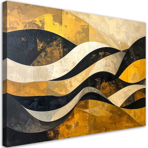 Obraz do salonu sypialni biura loftu, Abstrakcja linie kształty zółty czarny złoty