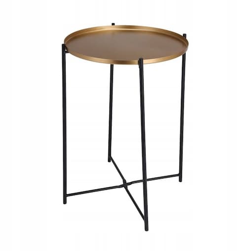 Stolik Kawowy Pomocniczy na balkon do salonu ZŁOTY okrągły Kwietnik 47 cm