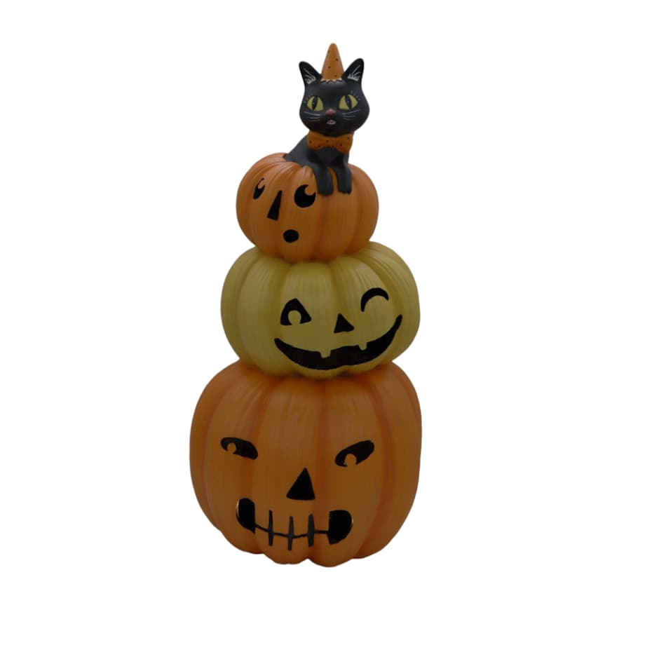 Dekoracja Halloween - bałwanek LED z 3 dyń 91,5x44x43,5 cm TURRIS-4 z kotem na wierzchołku