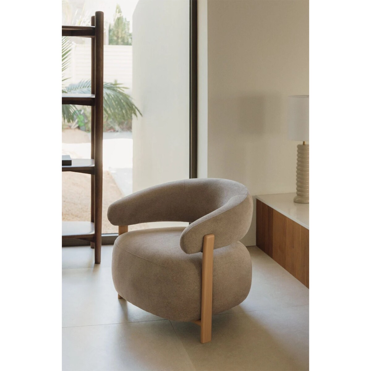 Fotel z tkaniny szenilowej Jolie, szenilowe, kawa z mlekiem