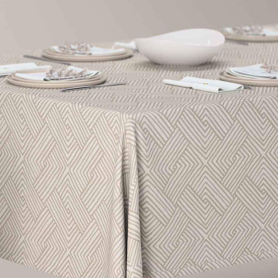 Obrus prostokątny 130 x 130 cm beżowo-kremowe geometryczne wzory