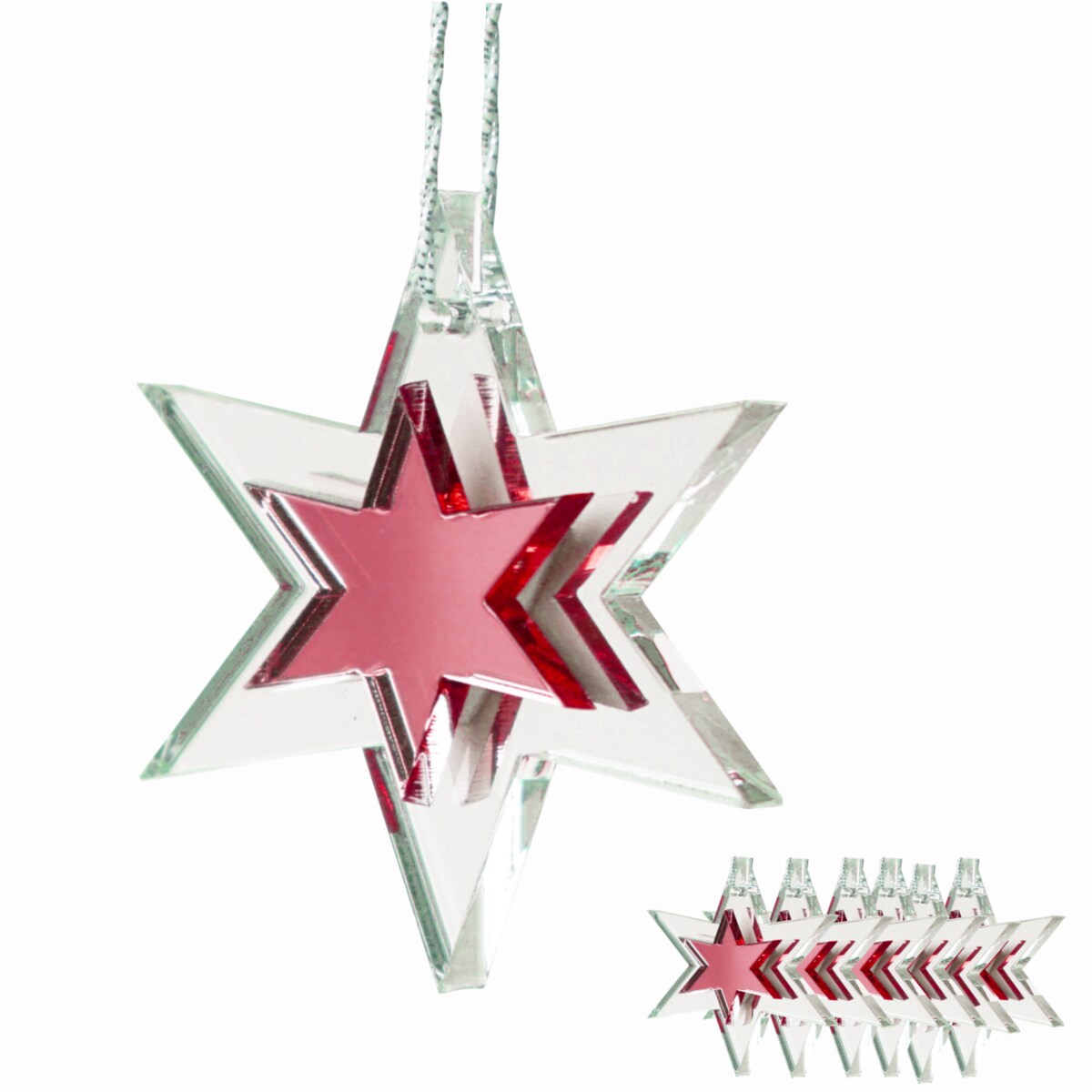 Dekoracja bożonarodzeniowa GWIAZDKI czerwone 6szt.