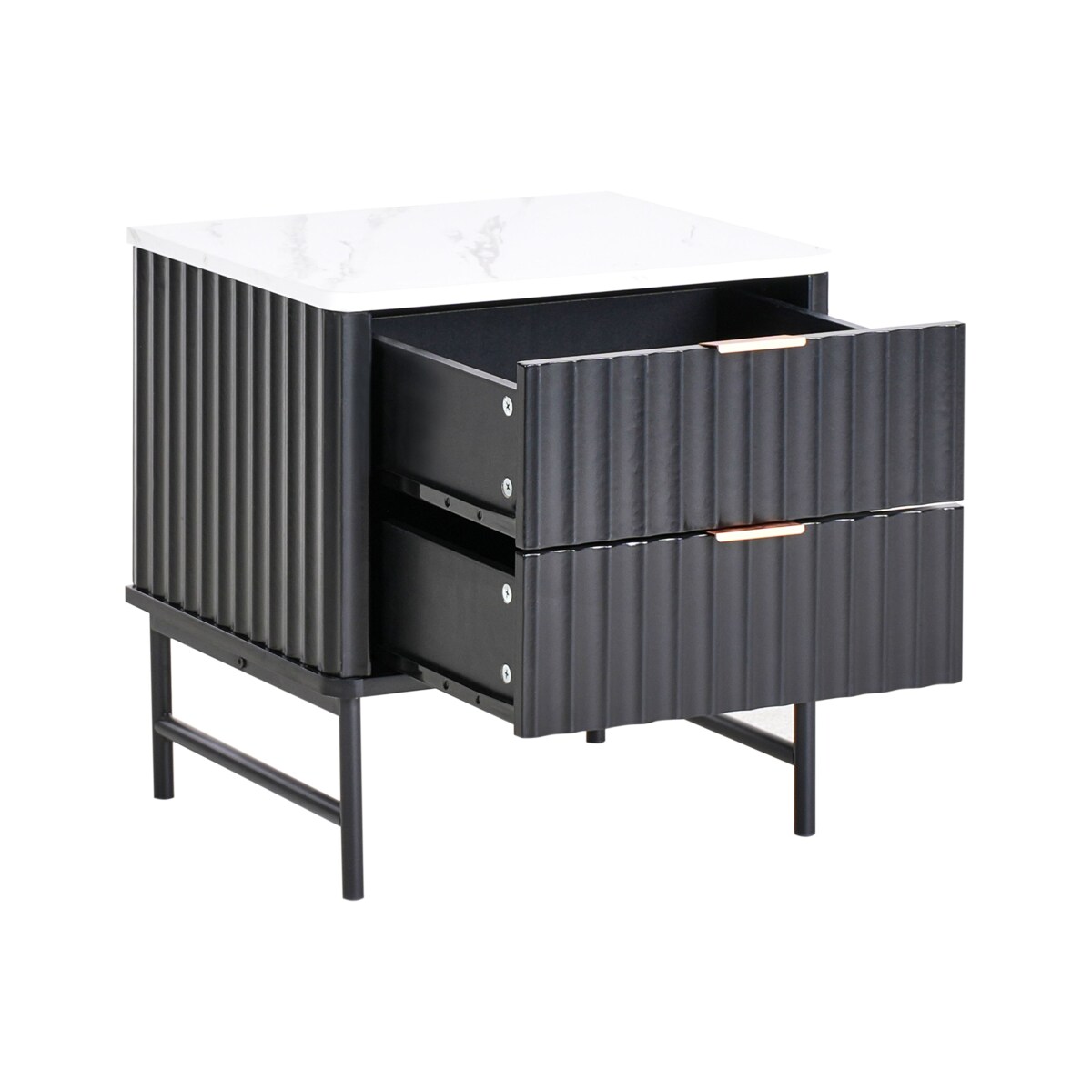 Szafka nocna 2 szuflady GLASTONBURY Biały marmur