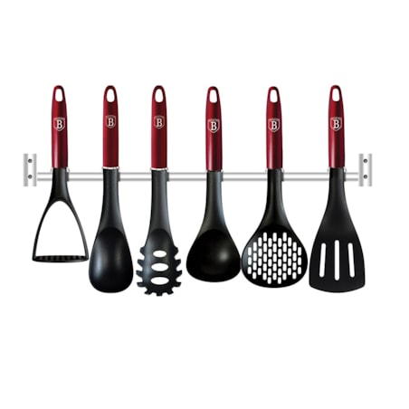 Zestaw przyborów kuchennych z relingiem 7 elementów BERLINGER HAUS Burgundy