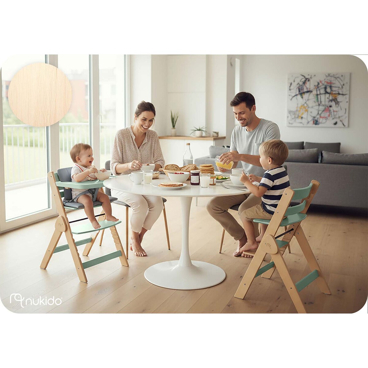 Drewniane krzesełko do karmienia Nukido składane regulowane pasy 702003
