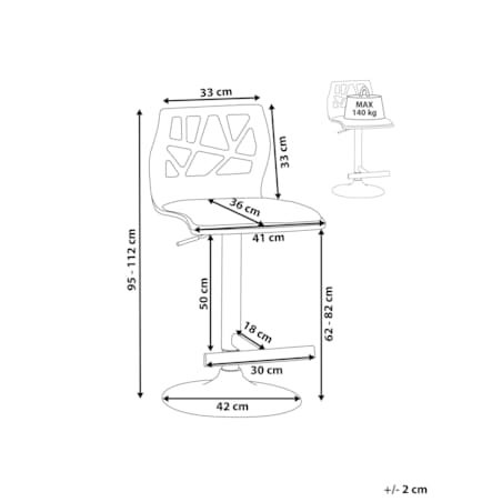 Hoker barowy regulowany ciemne drewno z poduszką czarną PETERSBURG