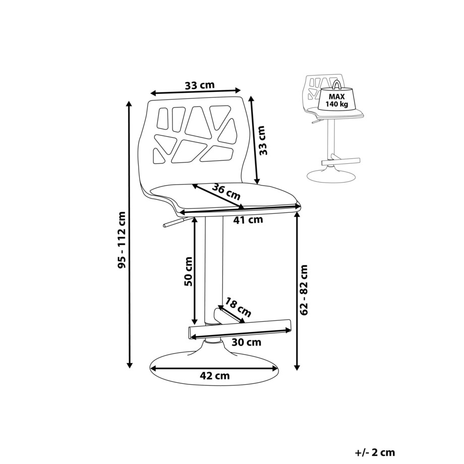 Hoker barowy regulowany ciemne drewno z poduszką czarną PETERSBURG