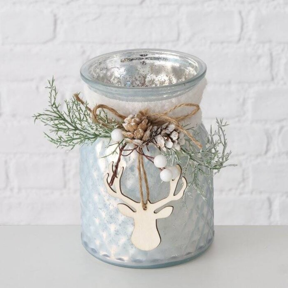 Świecznik słoik ze stroikiem WILKA, wys. 16 cm