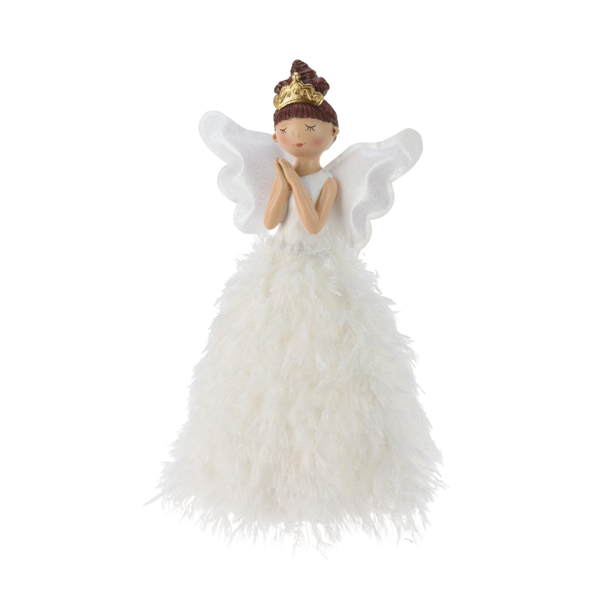 Figurka aniołek w świecącej sukience, 36 cm, LED, na baterie, kolor biały, poliester