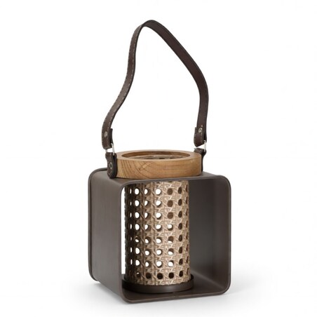 Świecznik dekoracyjny Rattan, 16 x 13 x 20 cm, świecznik na świecę, wielokolorowy, styl boho chic, Mauro Ferretti