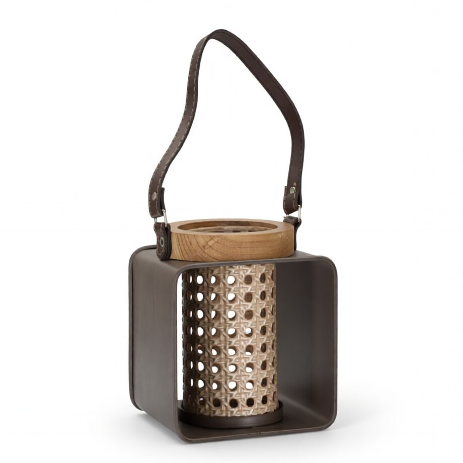 Świecznik dekoracyjny Rattan, 16 x 13 x 20 cm, świecznik na świecę, wielokolorowy, styl boho chic, Mauro Ferretti