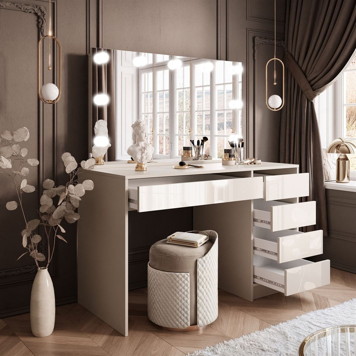 Toaletka MADA ELITE KASZMIR z lustrem i oświetleniem, kaszmir połysk