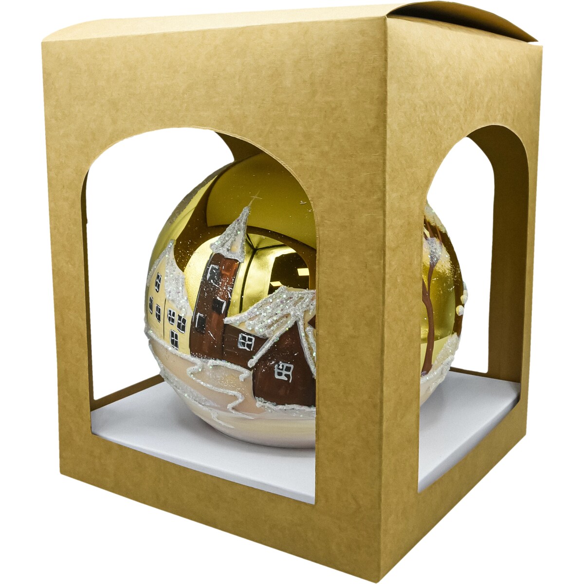 Bombka okrągła duża: Zimowe miasteczko z bałwanem