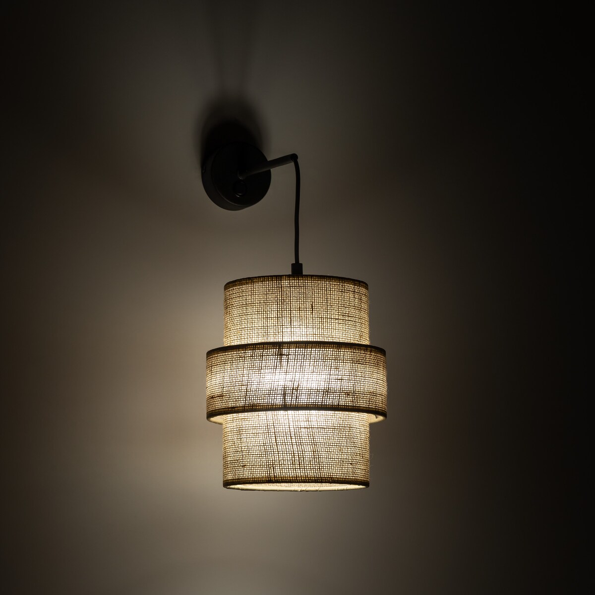 Kinkiet z włącznikiem CALISTO JUTA 5400 TK Lighting czarny, abażur jutowy, E27, styl vintage