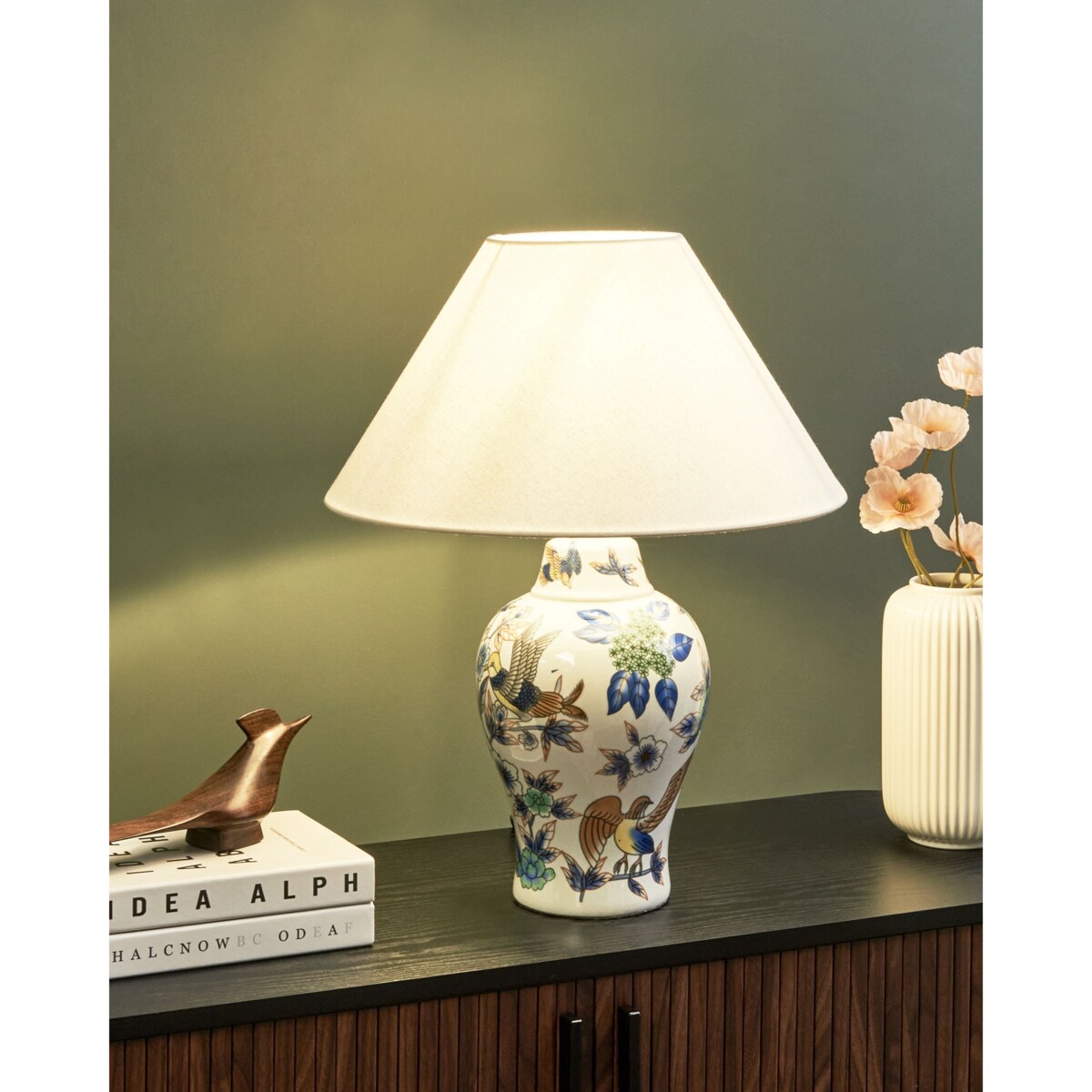 Lampa stołowa MORACA Porcelana Biały/ niebieski