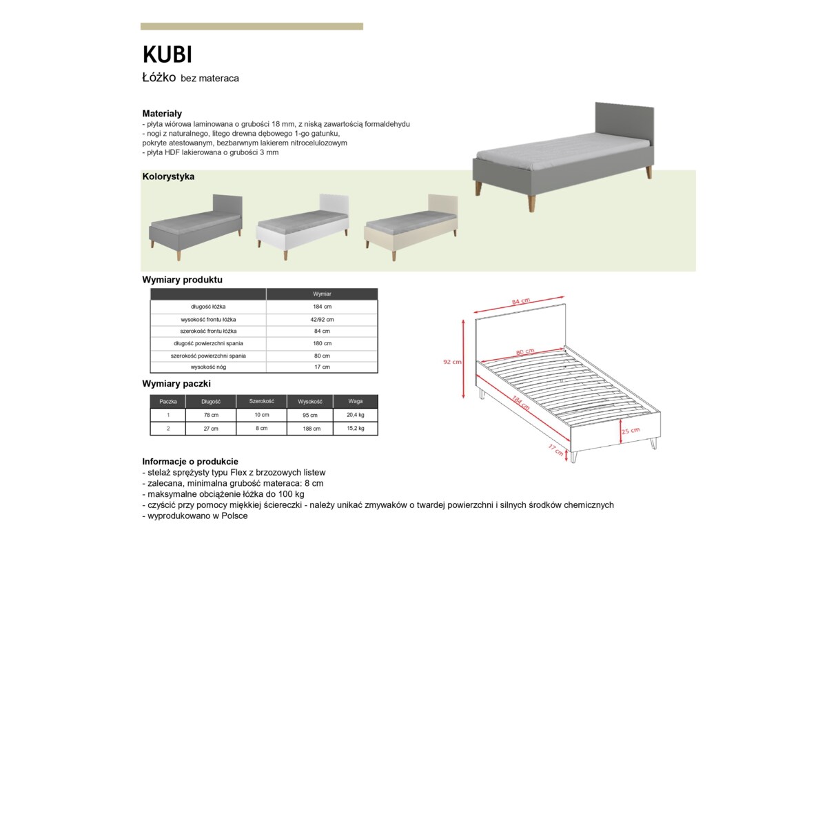Łóżko Kubi kaszmir bez szuflady bez materaca 180/80
